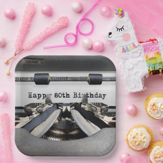 80. Geburtstag Retro Schreibmaschine Pappteller (Party)