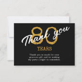 80. Geburtstag Retro Schwarz und Gold Dankeskarte (Vorderseite)