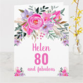 80. Geburtstag rosa Aquarellkarte Karte (Gelbe Blume)