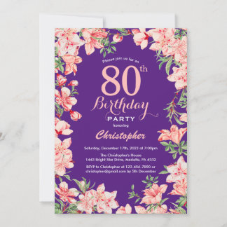 80. Geburtstag Rosa Blume Lila Violett Einladung