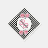 80. Geburtstag rosa Blume schwarze Streifen Name Serviette (Ecke)