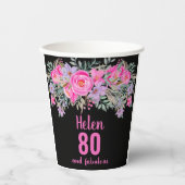80. Geburtstag rosa Blumenbecher Pappbecher (Vorderseite)