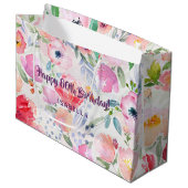 80. Geburtstag rosa Blumenmuster Monogramm Große Geschenktüte (Vorderseite Schrägansicht)