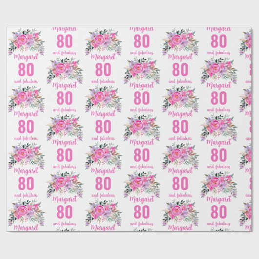 80. Geburtstag rosa Blüte Geschenkpapier (Flach)