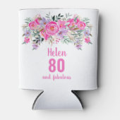 80. Geburtstag rosa Blütendose kühler Dosenkühler (Vorderseite)