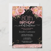 80. Geburtstag Rosa Glitzer Blumenladen Einladung (Vorderseite)