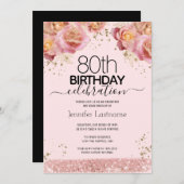 80. Geburtstag Rosa Glitzer Blumenladen Einladung (Vorne/Hinten)
