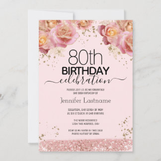 80. Geburtstag Rosa Glitzer Blumenladen Einladung