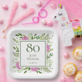 80. Geburtstag Rosa Hortensien Pappteller (Party)