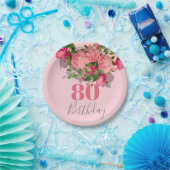 80. Geburtstag Rosa Rose Elegant 80. Pappteller (Party)
