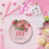 80. Geburtstag Rosa Rose Elegant 80. Pappteller (Party)