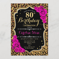 80. Geburtstag - Rosa Rosen Leopard Print