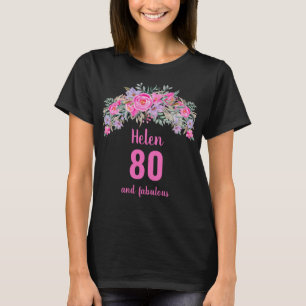 80. Geburtstag rosa schwarzer Blumenname T-Shirt