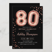 80. Geburtstag - Rose Gold Balloons Black Einladung (Vorne/Hinten)