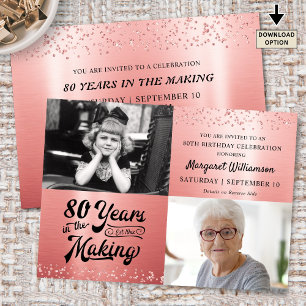 80. Geburtstag Rose Gold Glitter 2 Foto Einladung