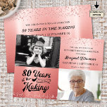 80. Geburtstag Rose Gold Glitzer 2 Foto Einladung<br><div class="desc">Rose Gold Glitzer und Imitate Metallic Foto Einladung für eine elegante 80. (oder jedes Alter) Geburtstagsfeier mit einem Retro-Kalligraphie-Schrift-Typografie-Design-Sprichwort # JAHRE IN DER MAKING, die ihr Geburtsjahr in das Design und 2 Fotos (vielleicht schließen DANN und NOW Fotos für eine denkwürdige Einladung). Party Einladung Details sind auf der Rückseite. HILFE:...</div>