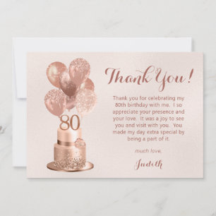 80. Geburtstag Rose Gold Kuchen Dankeskarte