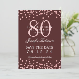 80 Geburtstag Rose Gold Rett Datum Confetti Burgun Einladung
