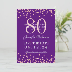 80 Geburtstag Rose Gold Rett Datum Confetti Lila Einladung