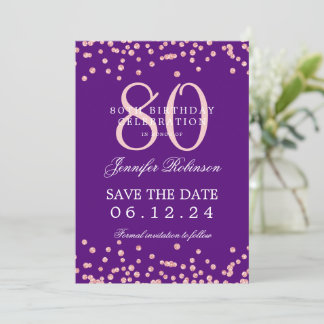 80 Geburtstag Rose Gold Rett Datum Confetti Lila Einladung
