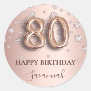 80. Geburtstag Rose Gold rosa Diamanten Ballon Sch Runder Aufkleber