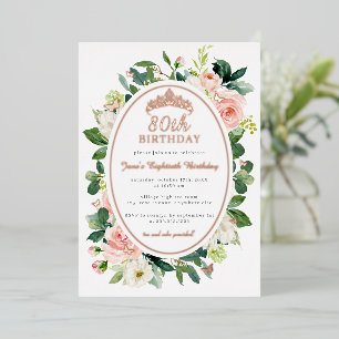 80. Geburtstag Roségold Rosa Schmetterling Blumen Folieneinladung