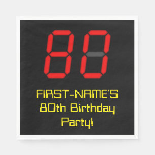 80. Geburtstag: Rote Digitaluhr-Art "80" + Name Serviette