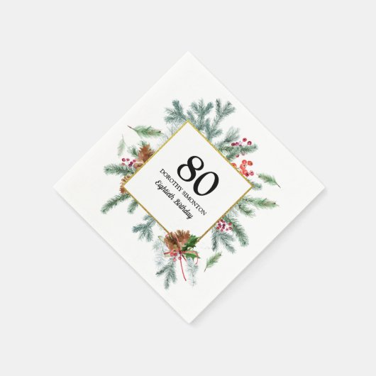 80. Geburtstag Rustikale Winterlandschaft Serviette (Ecke)