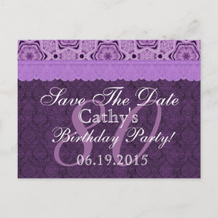 80. Geburtstag Save the Date Lila antike Spitze Ankündigungspostkarte
