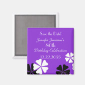 80. Geburtstag Save the Date Lila Blumenmagnet Magnet (Vorderseite/Rückseite)