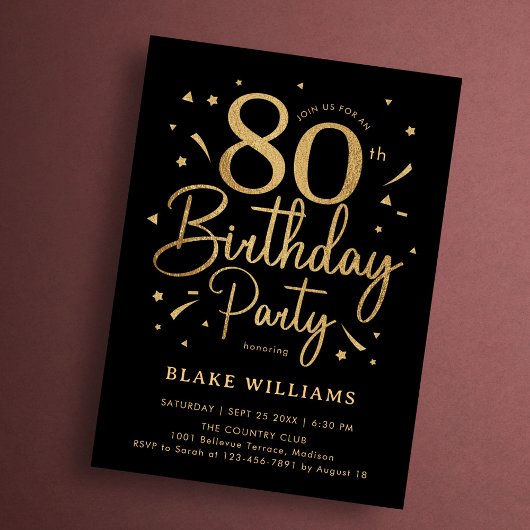 80. Geburtstag Schwarz Gold Einladung