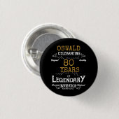 80. Geburtstag Schwarz Gold Legendär Retro Button (Vorne & Hinten)