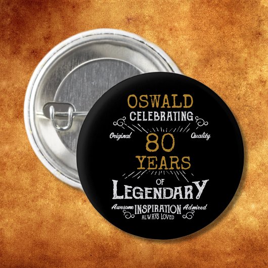80. Geburtstag Schwarz Gold Legendär Retro Button