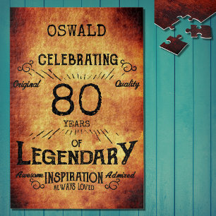 80. Geburtstag Schwarz Gold Legendäre Vintage Puzzle
