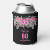 80. Geburtstag schwarz rosa Blumenkeller kühler Dosenkühler (Kanne Rückseite)