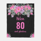 80. Geburtstag schwarz rosa Blumenvlies Decke (Vorderseite)