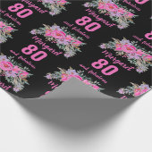 80. Geburtstag schwarz rosa Blüte Geschenkpapier (Ecke)