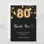 80. Geburtstag schwarze goldene Sterne Dankeskarte (Vorderseite)