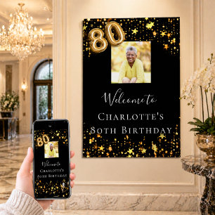 80. Geburtstag schwarze goldene Sterne Foto Willko Poster