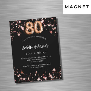 80. Geburtstag schwarze Rose Gold Sterne Luxus Magneteinladung