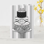 80. Geburtstag, schwarzer/weißer Muster-Kuchen der Karte (Gelbe Blume)