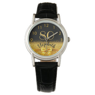 80. Geburtstag schwarzes Gold Name klassische Eleg Armbanduhr