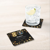 80. Geburtstag Schwarzes Gold Sterne Foto Rechteckiger Pappuntersetzer (Vor Ort)