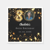 80. Geburtstag Schwarzes Gold Sterne Foto Serviette (Vorderseite)