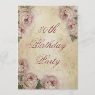 80. Geburtstag Shabby Chic Rose und Spitzen Einladung