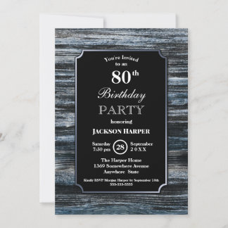 80. Geburtstag Silber Border Wood Party Einladung