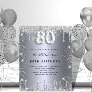 80. Geburtstag Silber Glitter Budget Einladung Flyer
