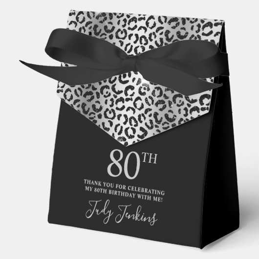 80. Geburtstag Silber Leopardendruck Danke Geschenkschachtel (Vorderseite)