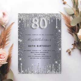 80. Geburtstag silber Metall Glitzer Staubglasur Einladung
