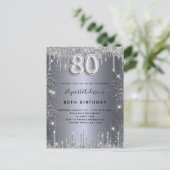 80. Geburtstag silber Metall Glitzer Staubglasur Einladungspostkarte (Stehend Vorderseite)